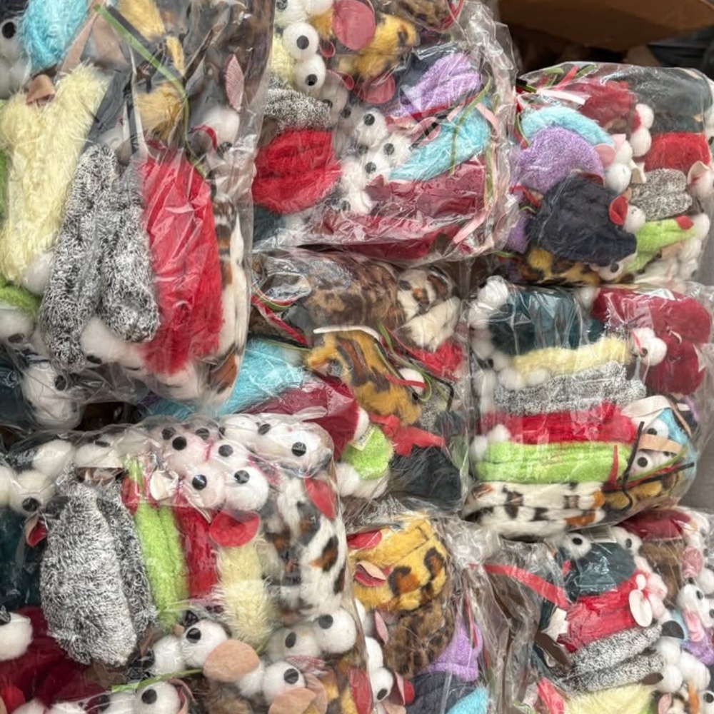 48 refillable mice bug eye cat toy refill mouse colorful animal print 4 Inch